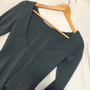 Slate Grey Long-Sleeved Scooped-Back Bodysuit - very flattering!